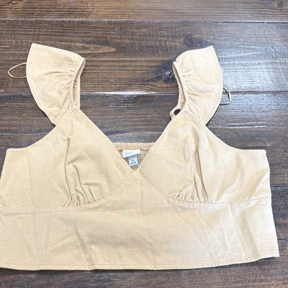 a new day Tops - a new day Tan V-Neck Crop Top with Ruffle Straps